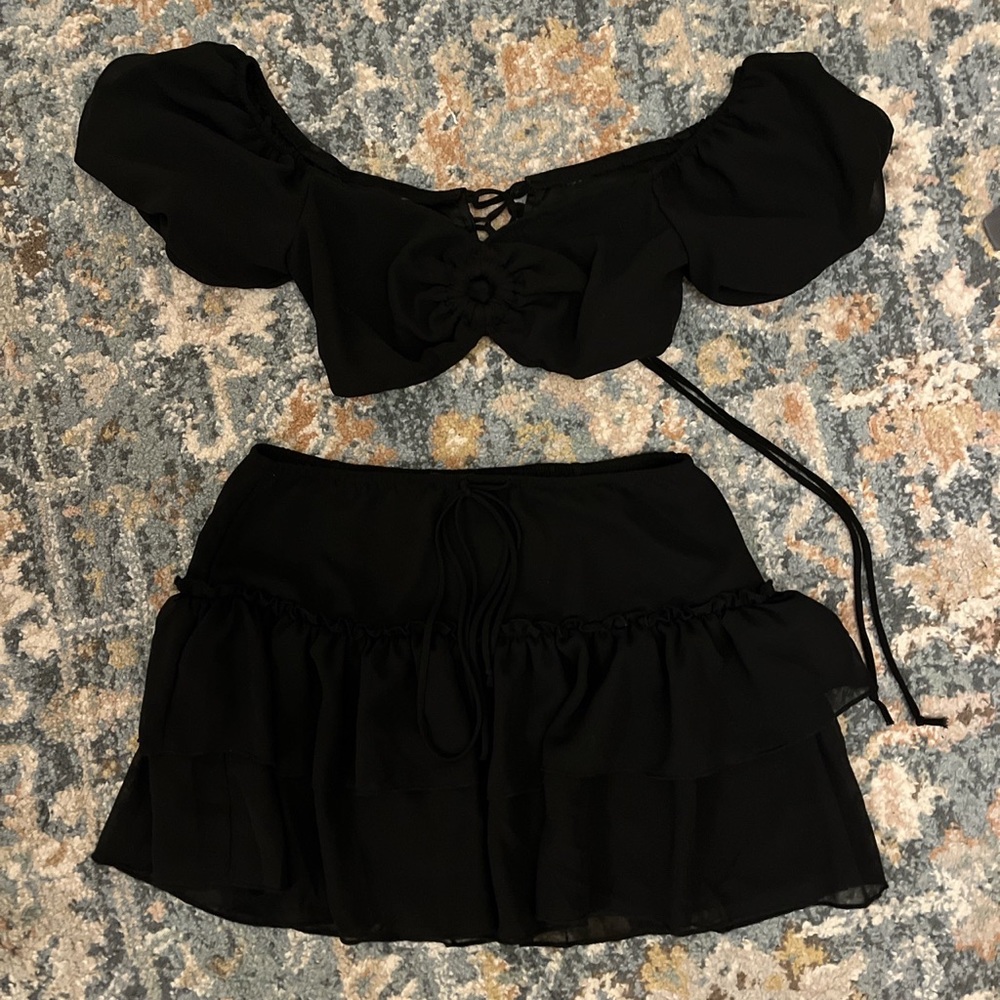 Black Mini Skirt + Crop Top Party Set